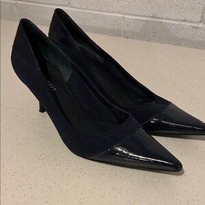 Nine West Pumps, Navy Blue, Patent Leather & Polyester, Gently Used